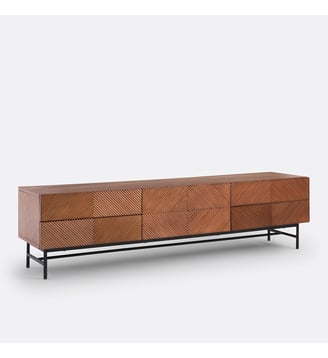 Meuble TV 180 cm façade reliéfée - La Redoute Interieurs - Teinté coloris noyer