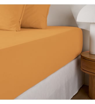 Drap housse uni coton lavé bonnet 30cm - La Redoute Interieurs - Camomille