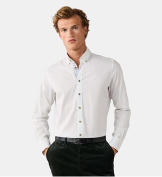 Chemise Coupe Ajustée Flanelle Multi Passepoils - Hackett London - Blanc