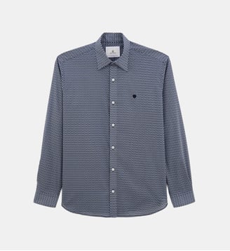 Chemise droite imprimé géométrique coton  - Serge Blanco - Bleu marine