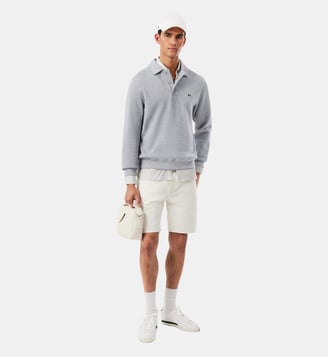 Sweatshirt col polo coton côtelé - Lacoste - Gris chine