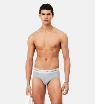 Lot de 3 slips coton stretch - Lacoste - Noir et blanc et gris chiné