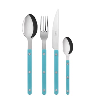 Set de 4 couverts de table, Bistrot - Sabre - Bleu turquoise