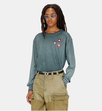 T-shirt avec patchs et empiècements micro-waffle - Diesel - Vert foncé