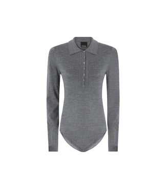 T-shirt body en laine mérinos - Pinko - Gris corbeau