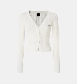 Cardigan col v en maille côtelée - Pinko - Blanc lys