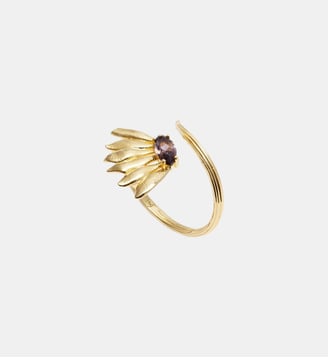 Bague ajustable dorée tournesol et pierre violette Les Néréides