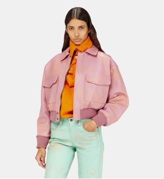 Blouson aviateur en cuir traité - Diesel - Rose