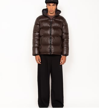 Doudoune droite Columbus capuche - Schott - Marron