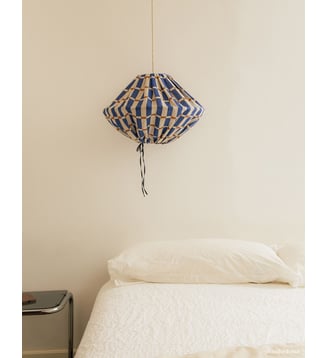 Abat-jour pour suspension en lin français diam. 50cm Yumi - Nobodinoz - Blue mustard mosaic