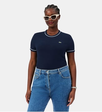 T-shirt jersey liserés contrastants - Lacoste - Bleu marine, bleu clair et blanc