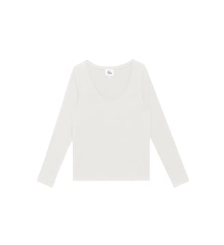 T-shirt manches longues col rond uni TAVY - La Petite Etoile - Écru
