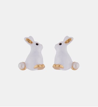 Boucles d'oreilles lapin et perle - Les Néréides - Blanc