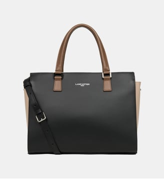 Grand sac cabas main Smooth en cuir - Lancaster - Noir et moka