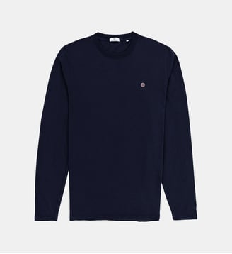 T-shirt droit manches longues en coton flammé - Serge Blanco - Bleu marine