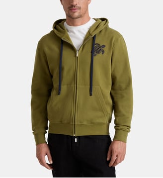Sweat en coton à fermeture éclair Tortue brodée - Vilebrequin - Kaki