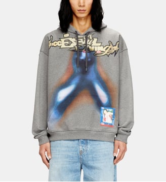 Sweat à capuche en coton avec impression numérique - Diesel - Bleu gris