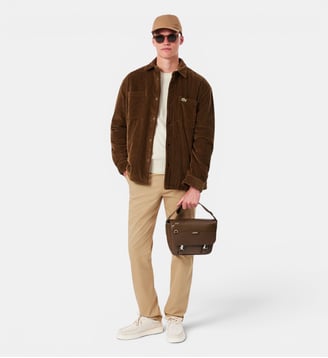 Sacoche à rabat Ossian en cuir - Lacoste - Marron mascara