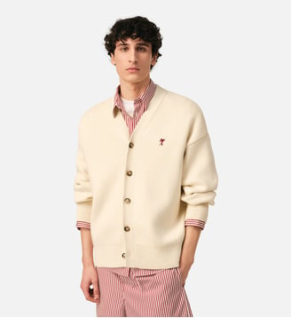 Cardigan Ami de Coeur flèche en coton et laine - AMI Paris - Écru