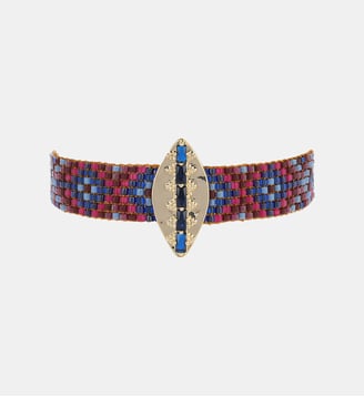 Bracelet manchette perles tissées avec cabochon KAIRO - Hipanema - Indigo
