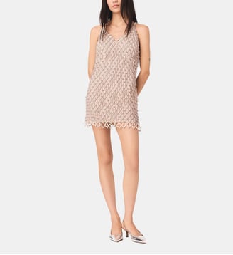 Robe courte perlé avec doublure - Maje - Écru