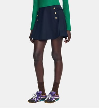 Jupe short à boutons en laine - Sandro - Marine