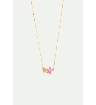 Collier plastron hellébores rose et violette et cristaux - Les Néréides - Violet