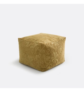 Pouf velours motif jacquard fleuri - La Redoute Interieurs - Olive