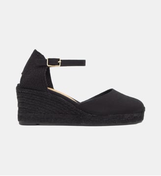 Espadrilles compensées à bride cheville et talon tressé CAROL - Castaner - Noir foncé