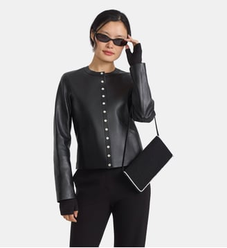 cardigan pression en cuir - Agnès b. - Noir