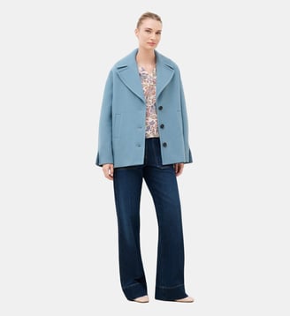 Manteau gmalte - Motif uni - Laine vierge - Caroll - Bleu gris