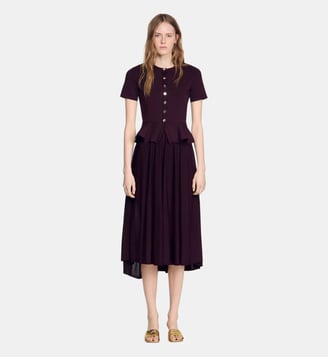 Robe longue en maille à basque Sandro