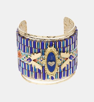 Bracelet jonc martelé avec perles tissées et cabochon central ZELLIGE - Hipanema - Indigo