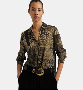 ARLES SHIRT IN LUREX JACQUARD JERSEY - BLACK/PEACH - Momonì - Noir