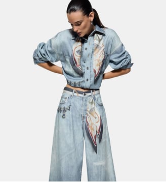 Jean flare avec foulard - Liu Jo - Denim clair