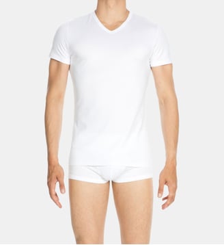 T-shirt près du corps col V - Hom - Blanc