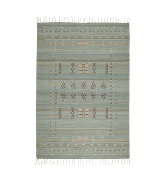 Tapis De Sol  Tissé plat brodé 100% laine - Madura - Vert de gris