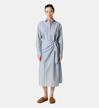 Robe chemise portefeuille longue Rebecca coton bio - Leon & Harper - Sky