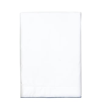 Drap plat en satin de coton lavé, RÊVE SATINÉ - Blanc Cerise - Blanc et bleu ardoise