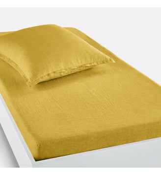 Drap housse enfant lin lavé, bonnet 30cm La Redoute Interieurs