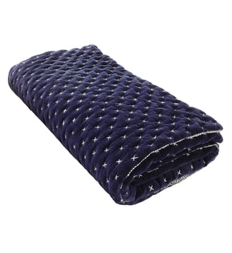 Edredon  Velours de coton au dos rayé - Madura - Bleu nuit