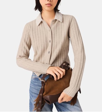 Cardigan avec col perlé amovible - Maje - Beige