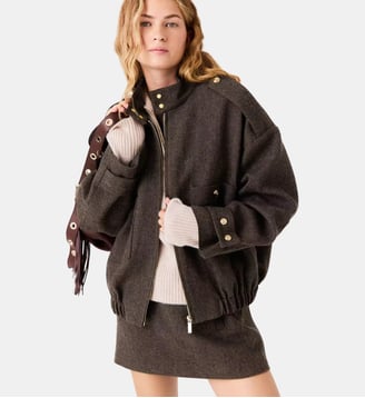 Blouson oversize en laine - Maje - Marron foncé