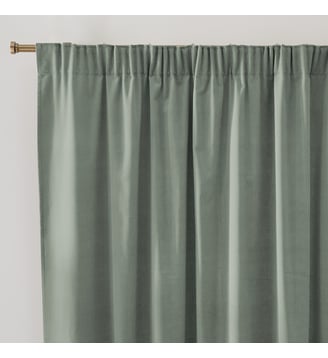 Rideau en velours, à galon fronceur et wave - La Redoute Interieurs - Vert de gris