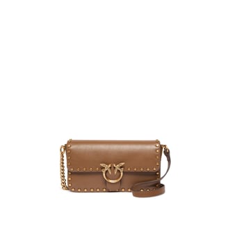 Sac à bandoulière baby love bag one slouchy en cuir clouté - Pinko - Marron