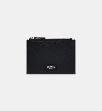 Porte-cartes zippé L en cuir signature - Lancel - Noir
