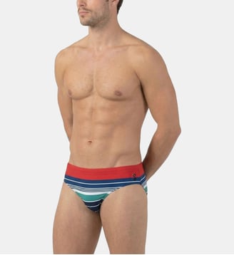Slip De Bain À Rayures Rétro - Ron Dorff - Rouge