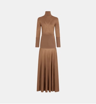 Longue robe fluide en laine - Rabanne - Marron