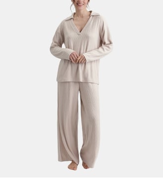 Pyjama maille effet tricot tressé Warm - Dim - Beige