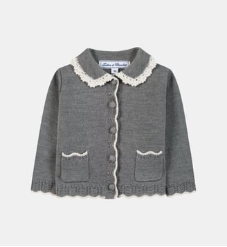 Cardigan -   laine col claudine broderie anglaise - Tartine Et Chocolat - Gris clair